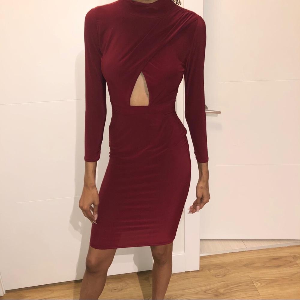 Meshki Burgundy Long Sleeve Peephole Dress